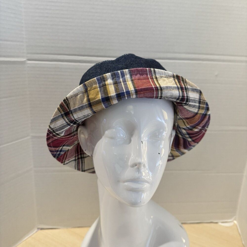 Reversible Traditional Plaid/ Denim  Bucket Hat Adult One Size